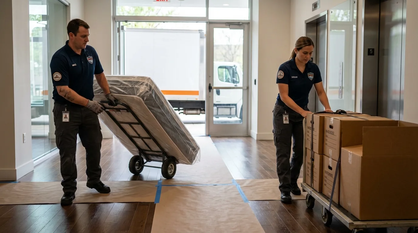 Professional apartment movers loading elevator in Ocean Gate, NJ